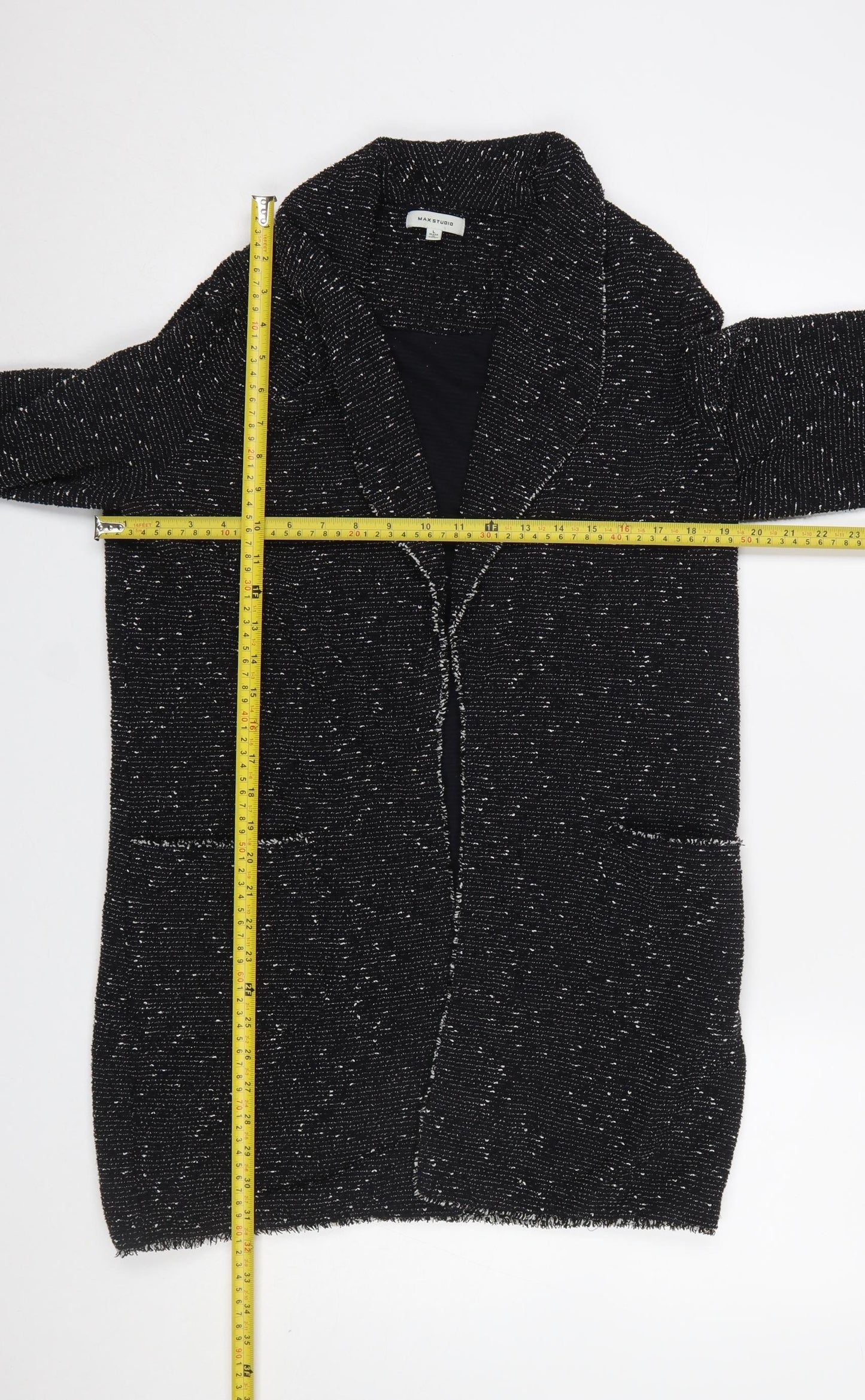 Max Studio Women Black Bouclé Long Blazer Jacket L