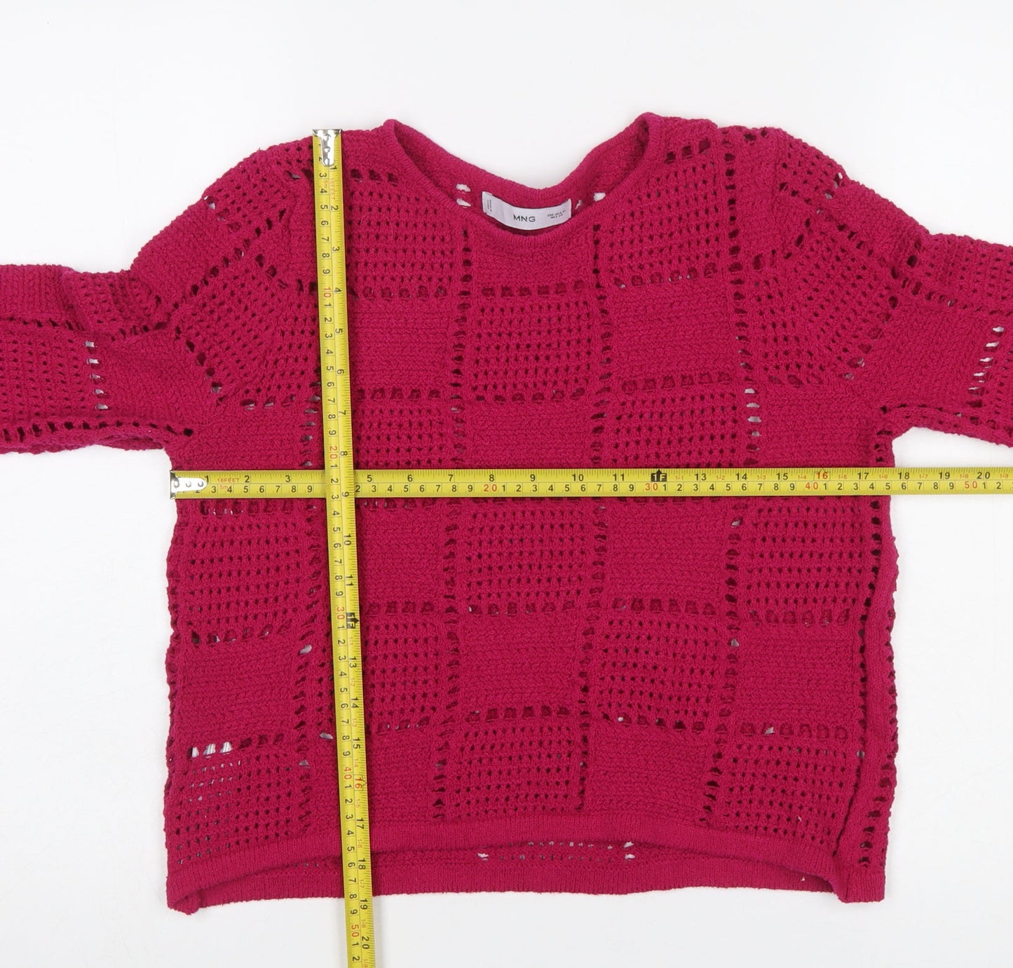 MNG Women's Pink Open-Knit Long Sleeve Jumper Size XL