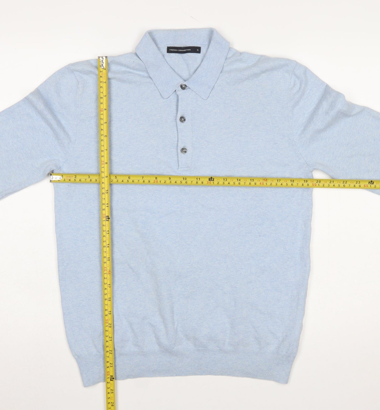 French Connection Men's Blue Collared Henley Jumper Size S