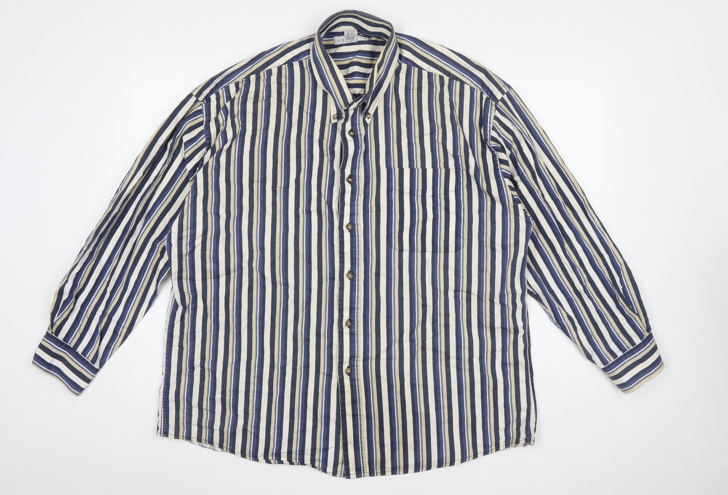 Tribute Men's Blue Striped Cotton Button-Up Shirt XL