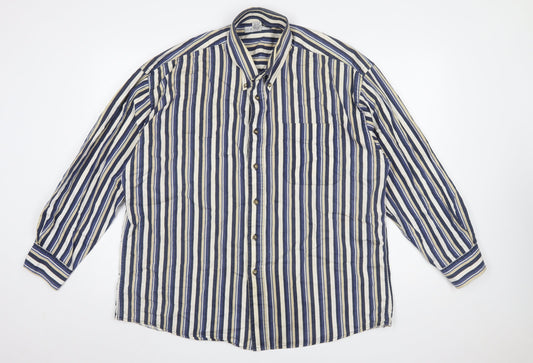 Tribute Men's Blue Striped Cotton Button-Up Shirt XL