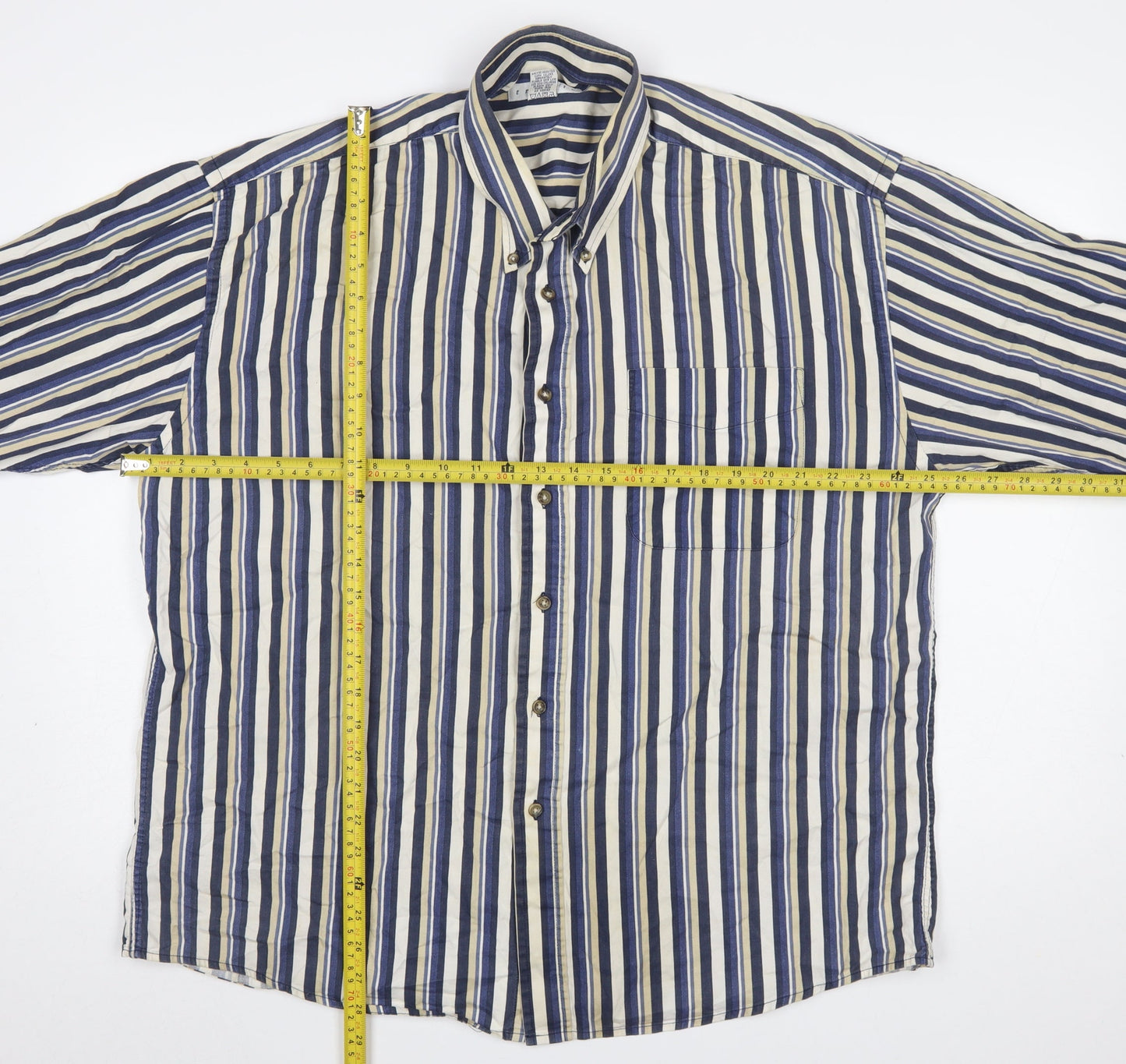 Tribute Men's Blue Striped Cotton Button-Up Shirt XL