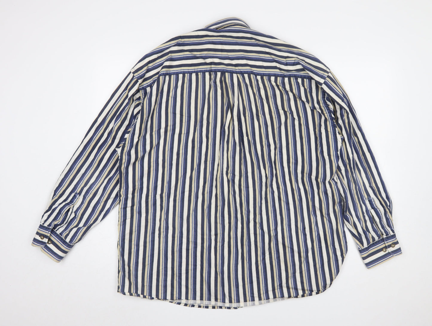 Tribute Men's Blue Striped Cotton Button-Up Shirt XL