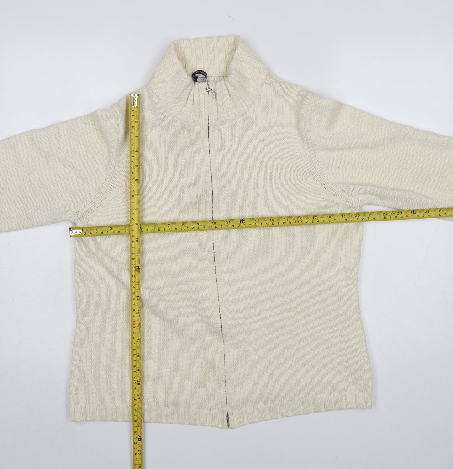 Windsmoor Women Ivory Full Zip High Neck Wool Blend Jumper L