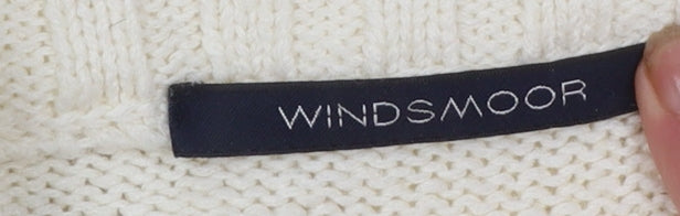 Windsmoor Women Ivory Full Zip High Neck Wool Blend Jumper L