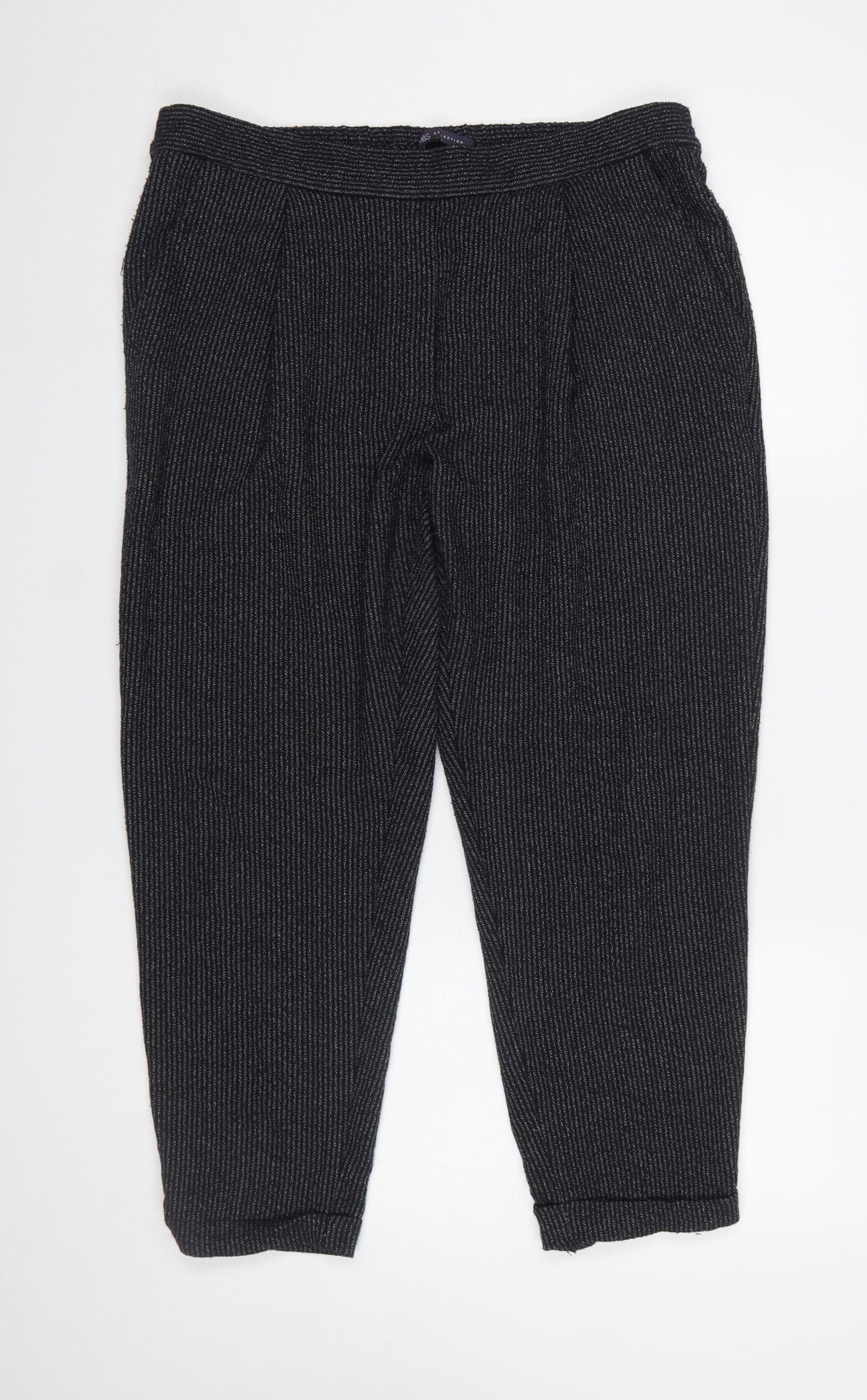 Marks and Spencer Women’s Grey Striped Knit Tapered Trousers Size 16
