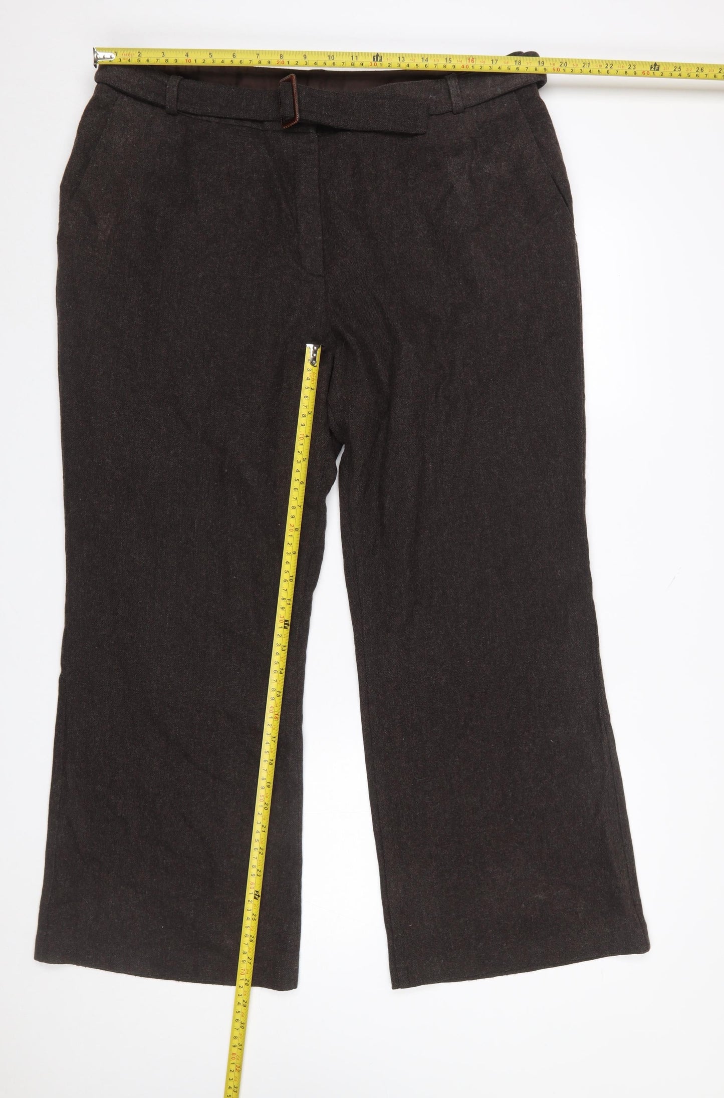 Marks and Spencer Women's Brown Wool Blend Belted Trousers Size 20