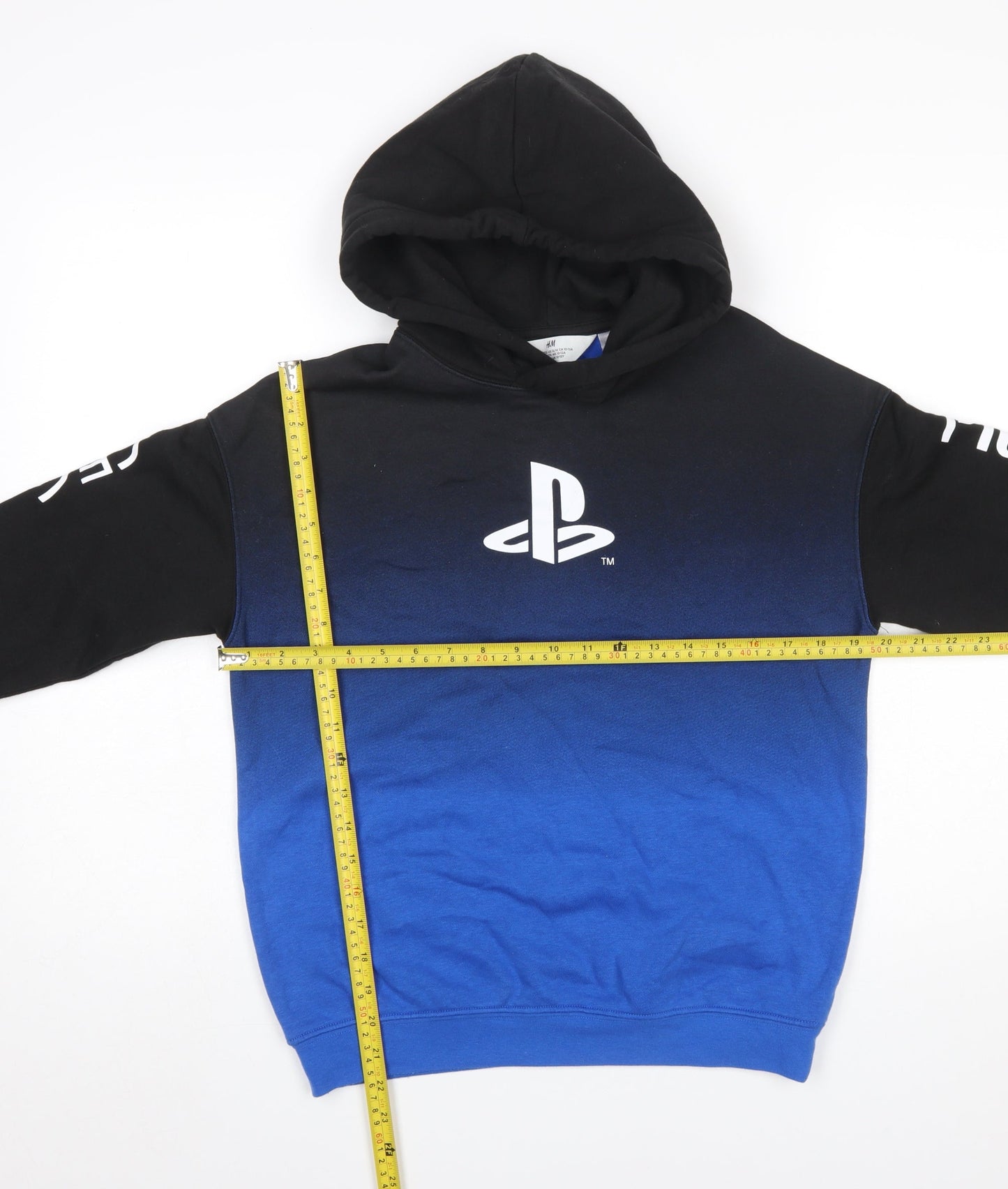H&M Boys Blue Black PlayStation Hoodie Size 11-12 Years Pullover Cotton Blend