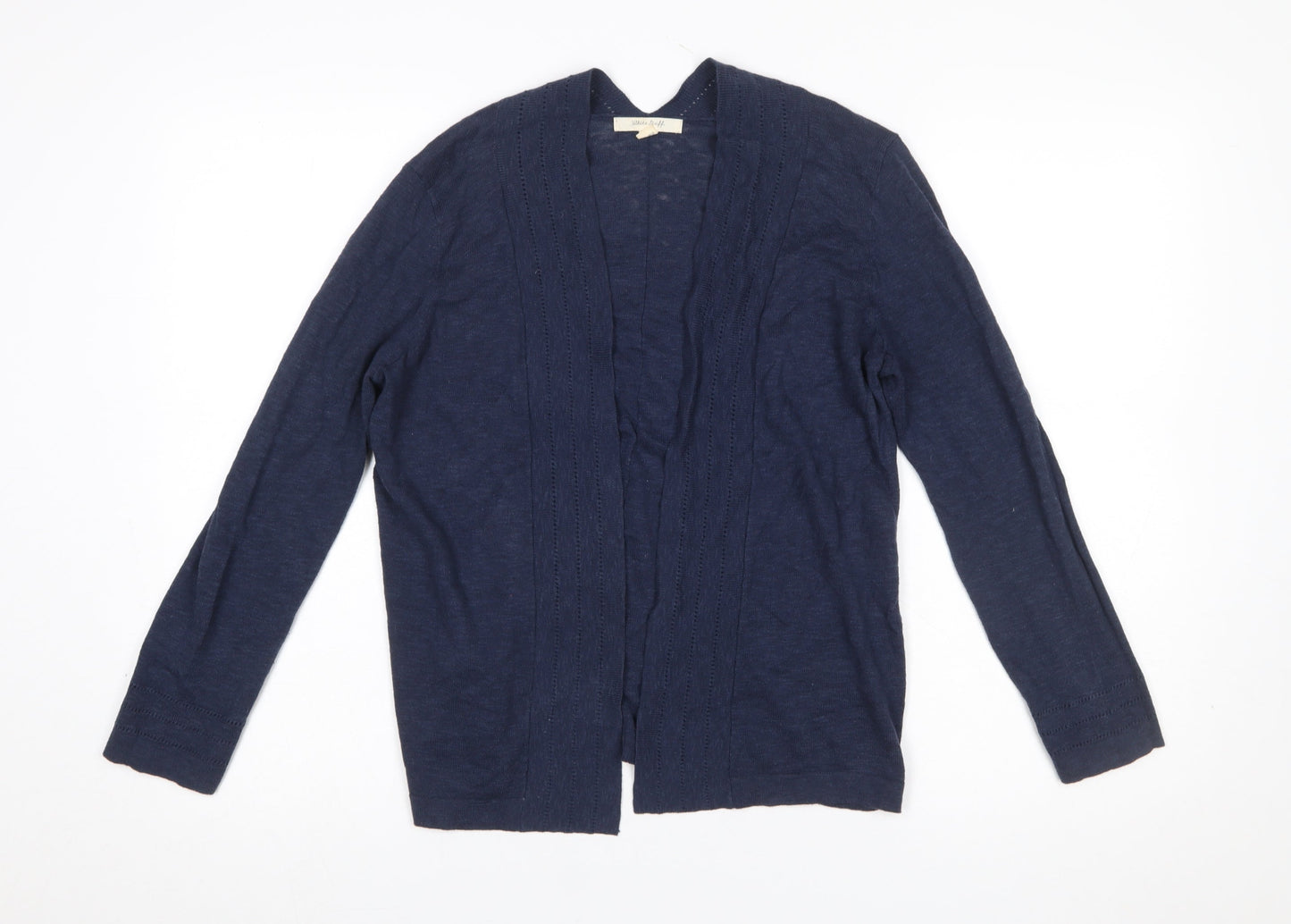 White Stuff Women's Blue Cotton Linen Knit Open Cardigan Size 10
