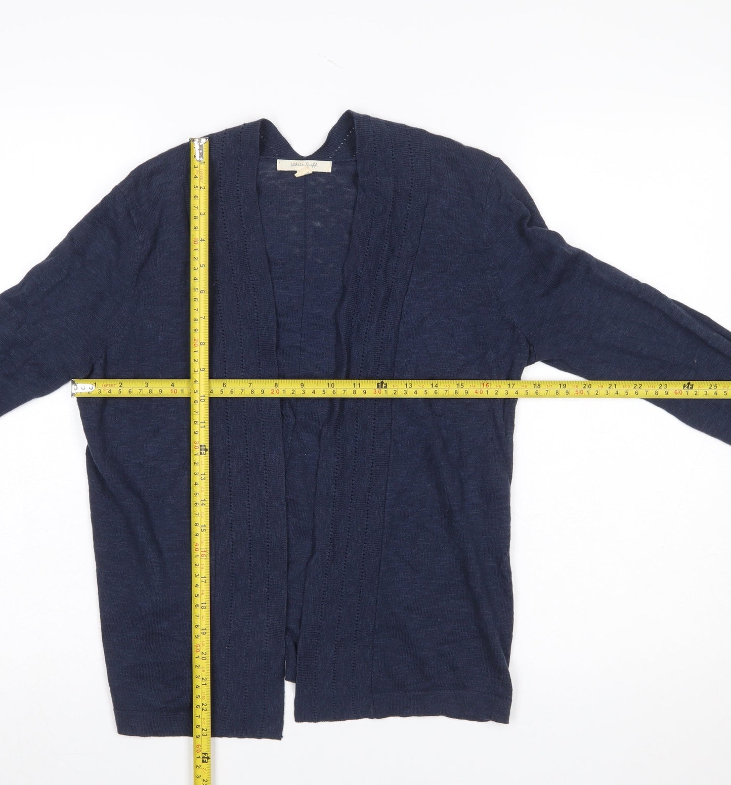 White Stuff Women's Blue Cotton Linen Knit Open Cardigan Size 10
