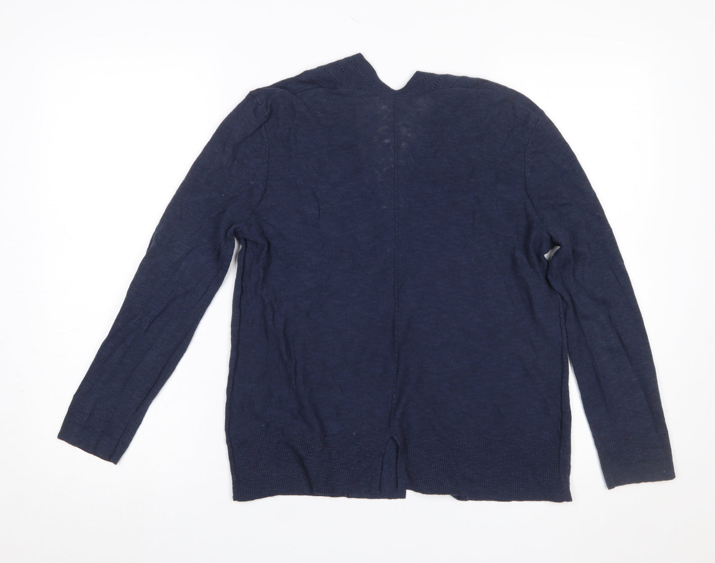 White Stuff Women's Blue Cotton Linen Knit Open Cardigan Size 10