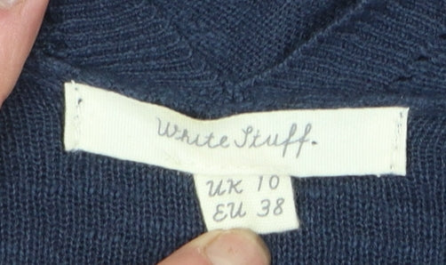 White Stuff Women's Blue Cotton Linen Knit Open Cardigan Size 10