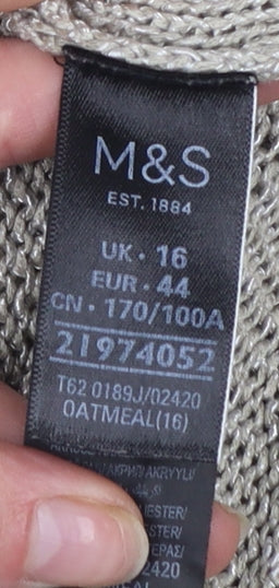 Marks and Spencer Women Beige Size 16 Knit 3/4 Sleeve Jumper