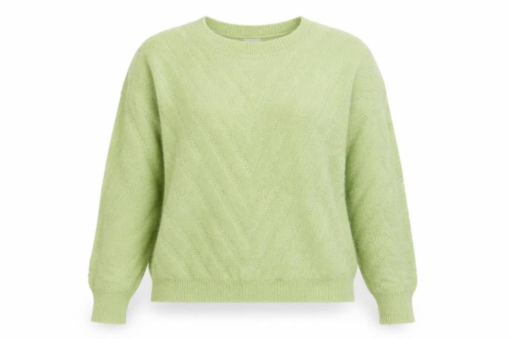 ICHI Women Green Cable-Knit Crew Neck Pullover Jumper Size L