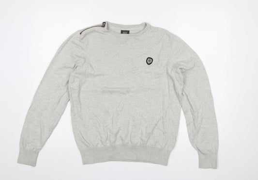 883 Police Men's Grey Cotton Crew Neck Pullover Jumper Medium