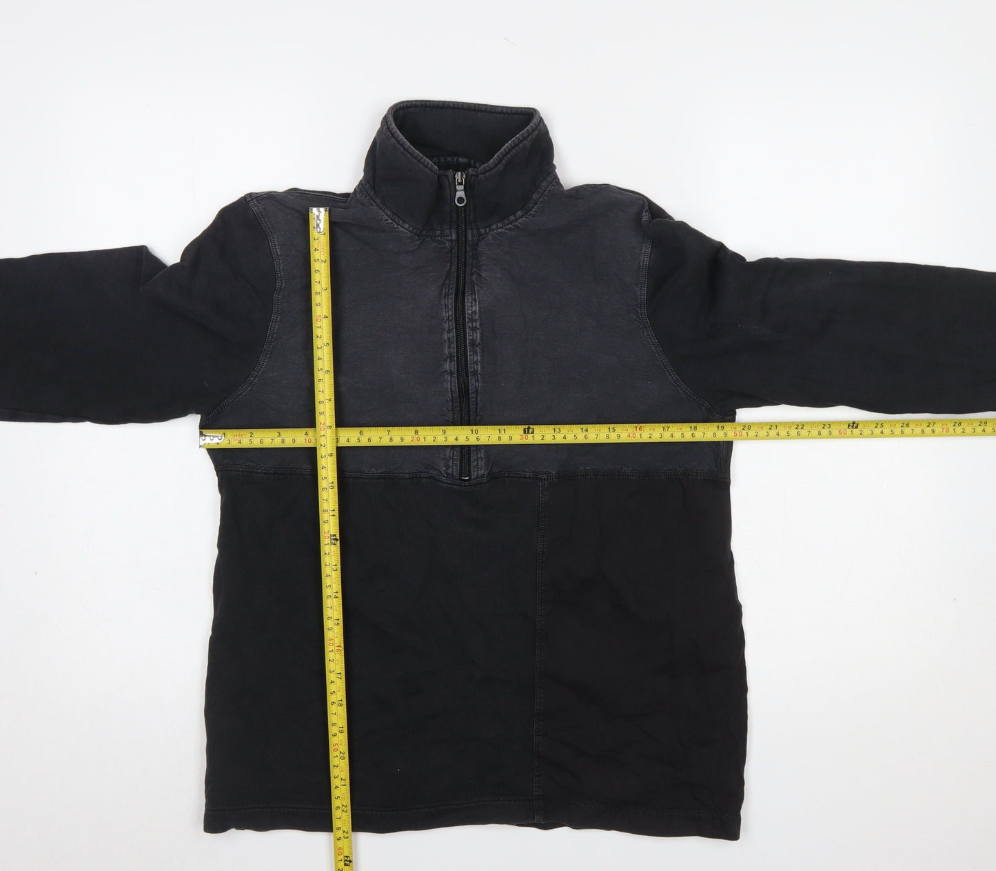 Folk Men's Black Half Zip Cotton Linen Sweatshirt Size M