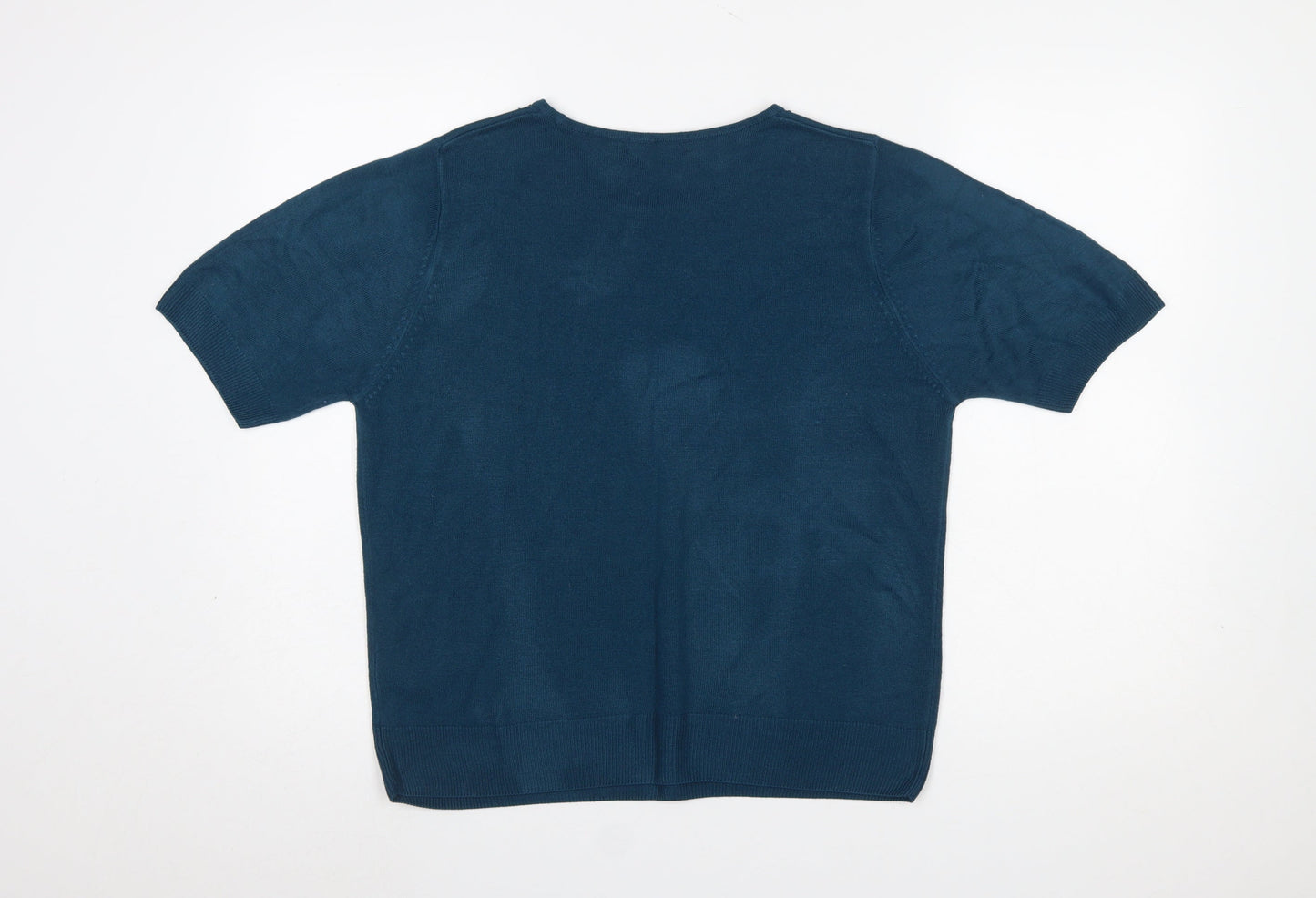 Marks and Spencer Women's Blue Beaded Short Sleeve Pullover Jumper Size 18