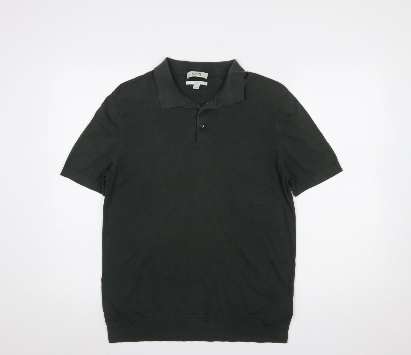 COS Men's Black Slim Fit Silk Cotton Polo Shirt Size M