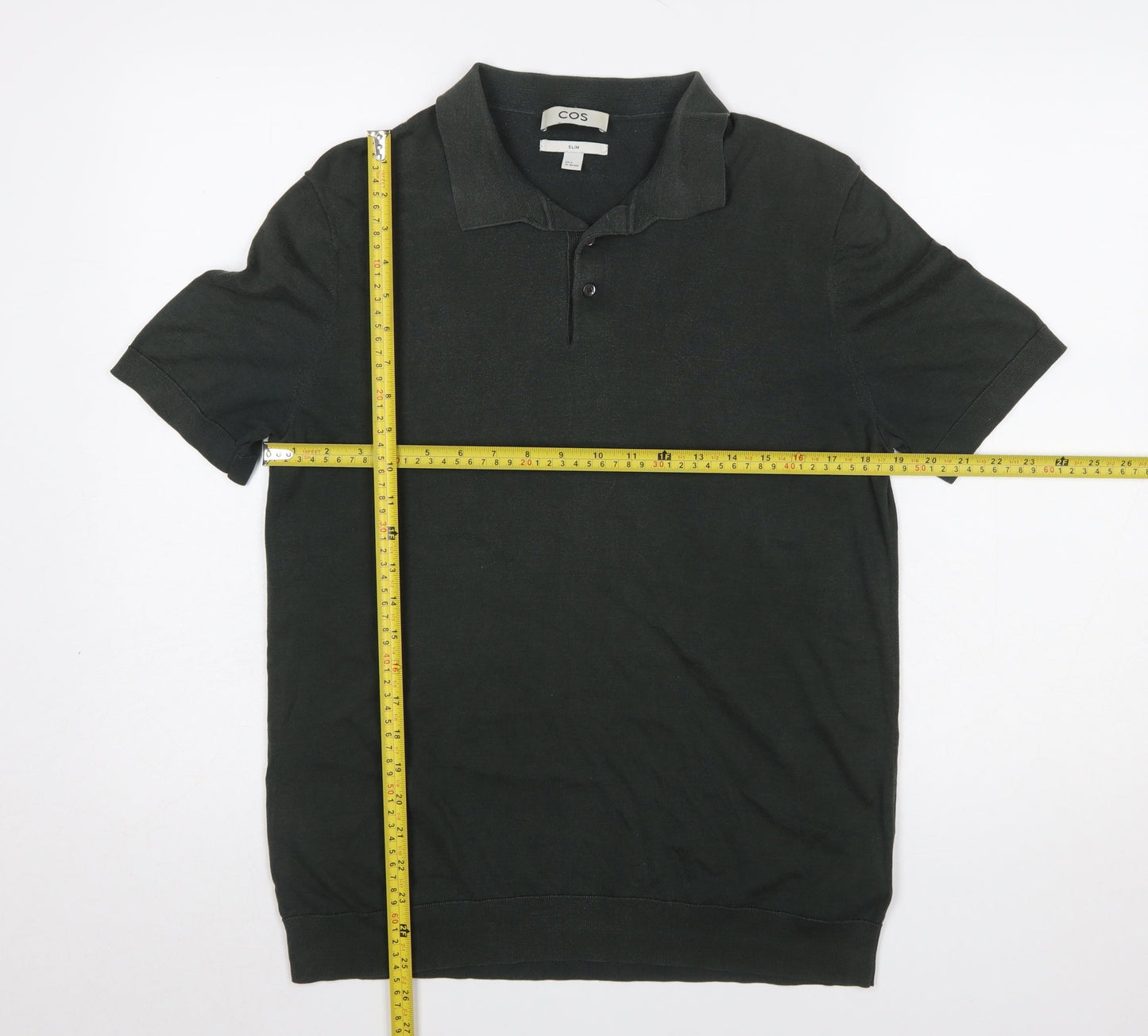 COS Men's Black Slim Fit Silk Cotton Polo Shirt Size M