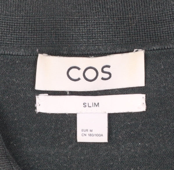 COS Men's Black Slim Fit Silk Cotton Polo Shirt Size M