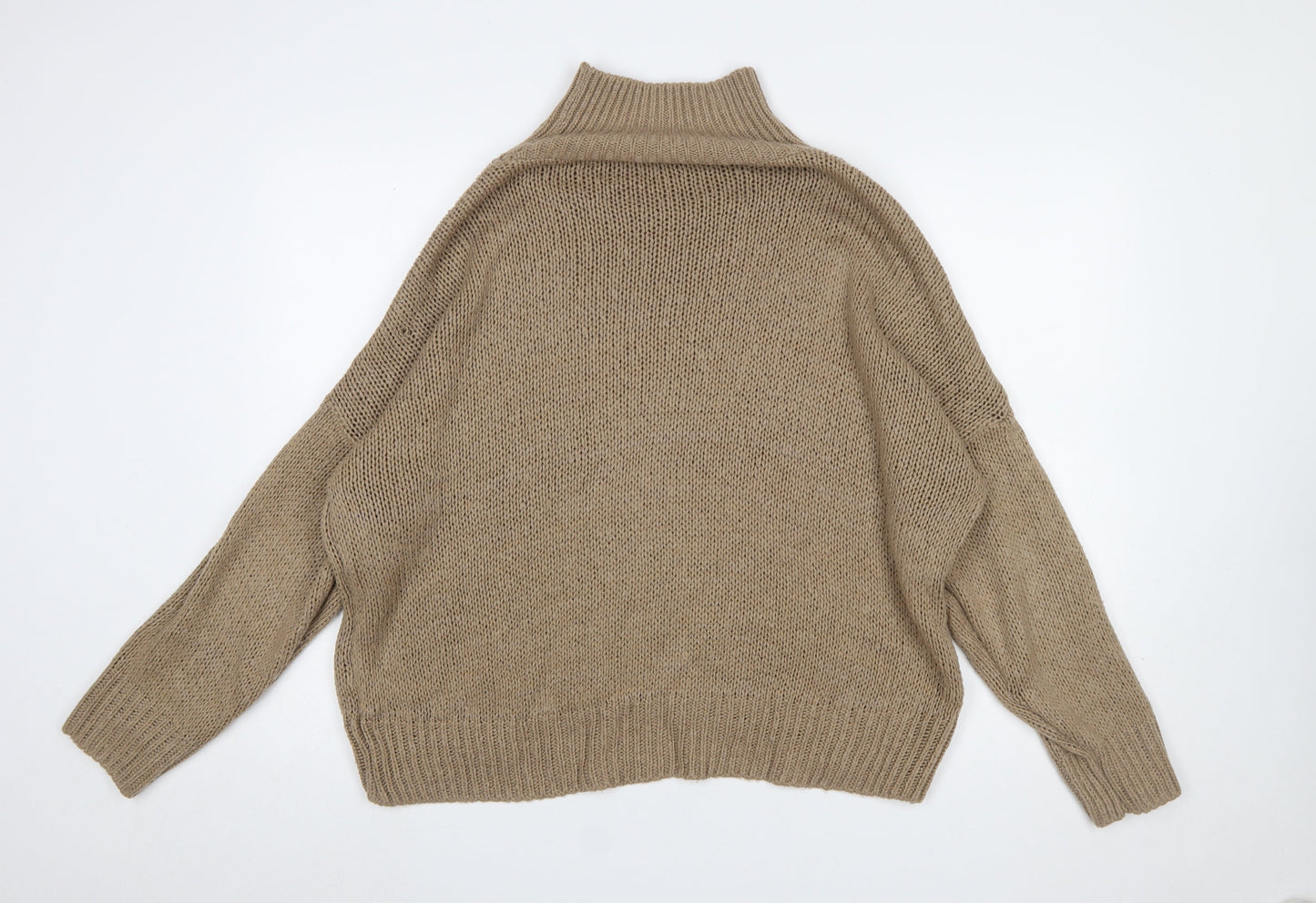 HOT!MESS Women’s Beige Roll Neck Chunky Knit Jumper One Size