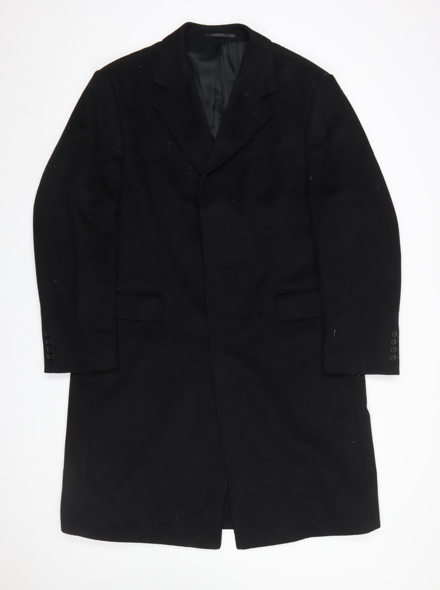 Dehavilland Men's Black Wool Cashmere Overcoat 40S Classic Long Formal