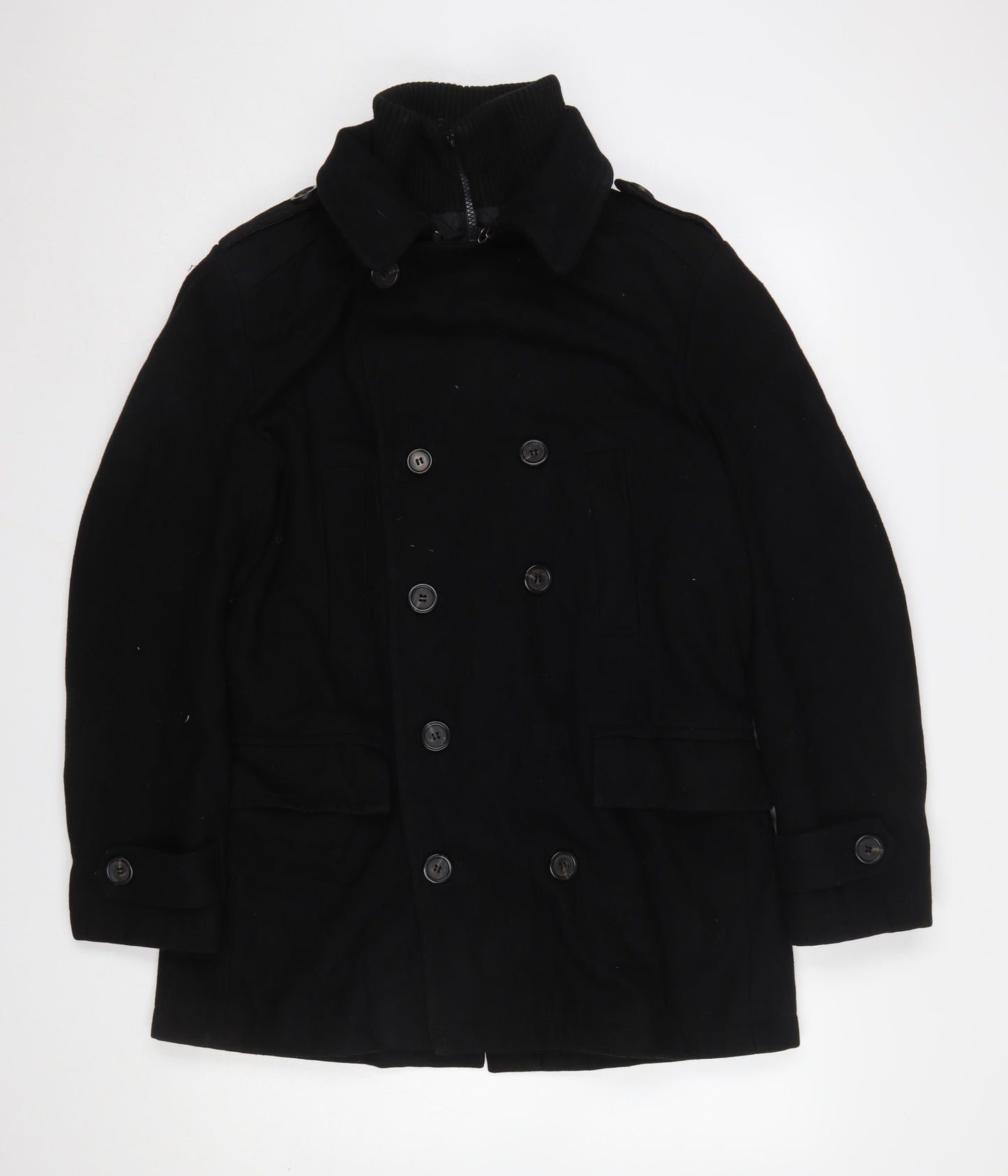 Burton London Men's Black Wool Blend Pea Coat M Regular Fit