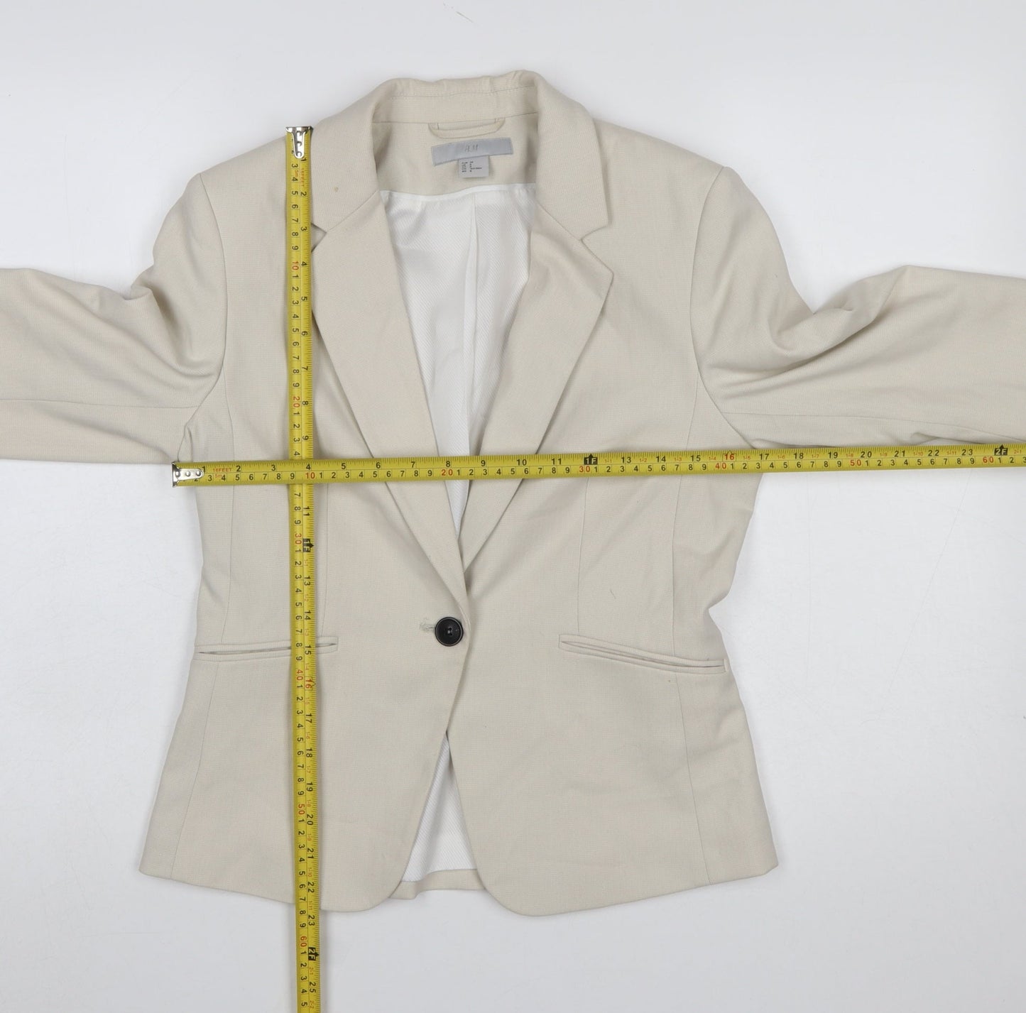 H&M Women Beige Slim Fit Single-Breasted Blazer Size 10