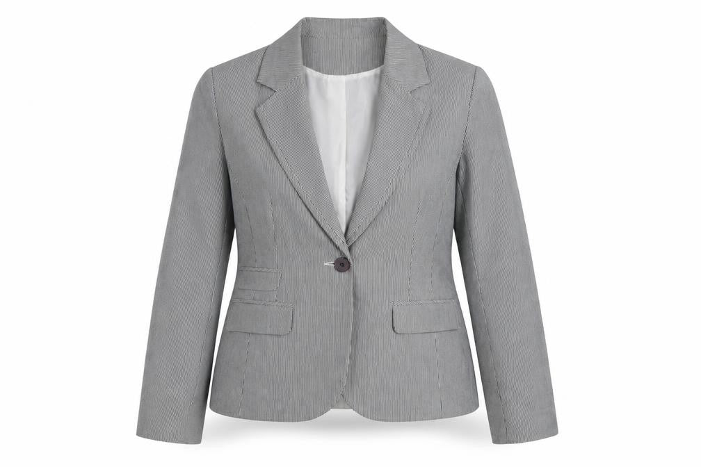 Dunnes Women's Grey Pinstripe Blazer Size 14 Cotton Blend