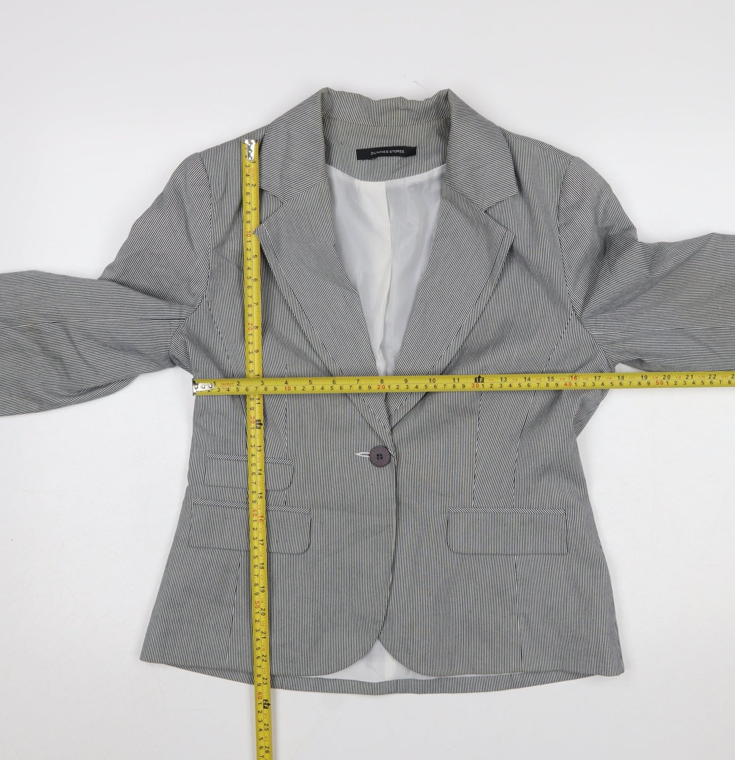 Dunnes Stores Women's Grey Pinstripe Blazer Size 14 Cotton Blend