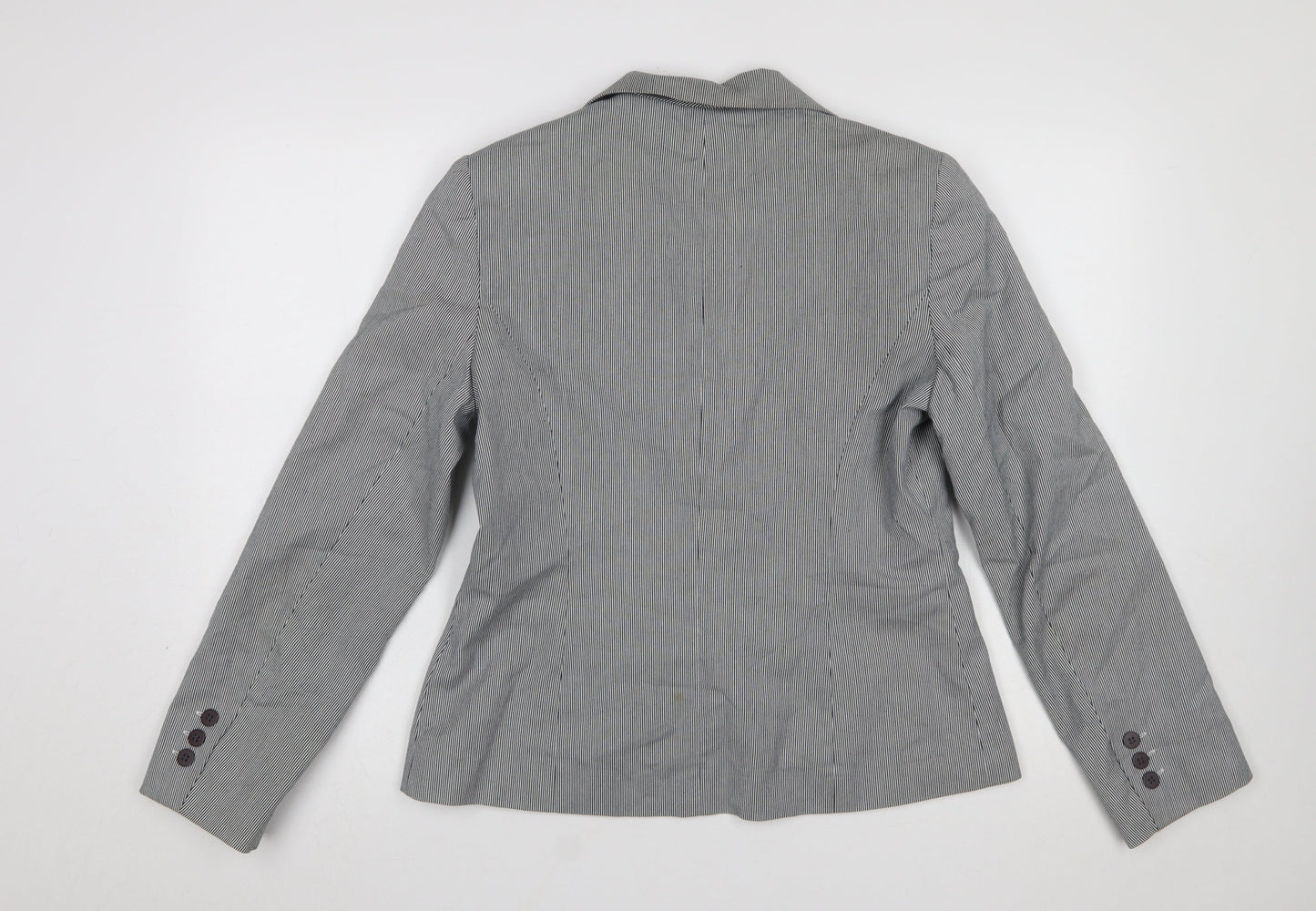 Dunnes Stores Women's Grey Pinstripe Blazer Size 14 Cotton Blend