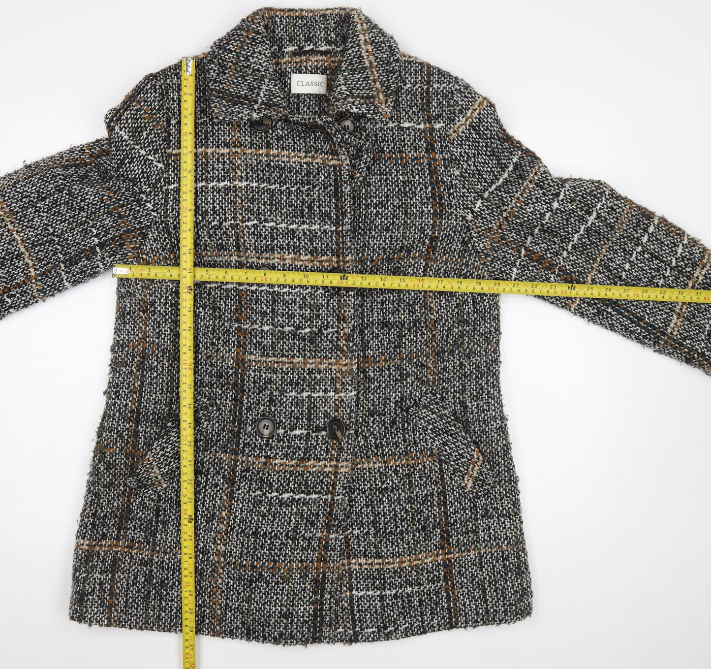 Marks and Spencer Women Grey Checked Wool Blend Mid-Length Coat Size 14
