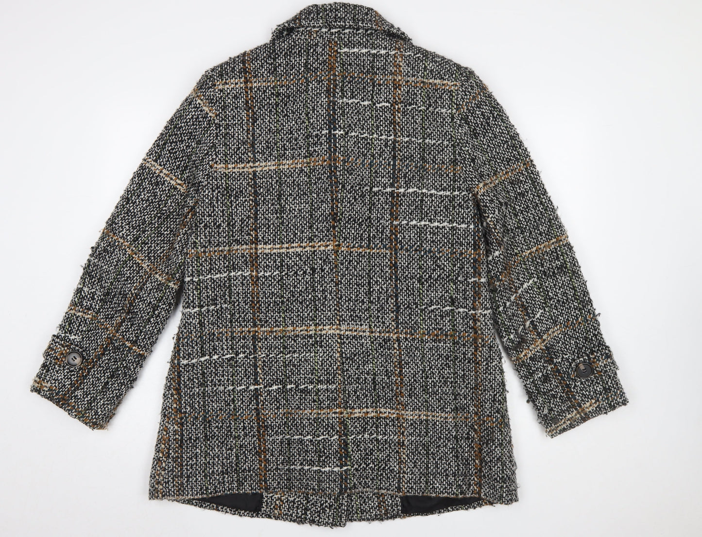 Marks and Spencer Women Grey Checked Wool Blend Mid-Length Coat Size 14