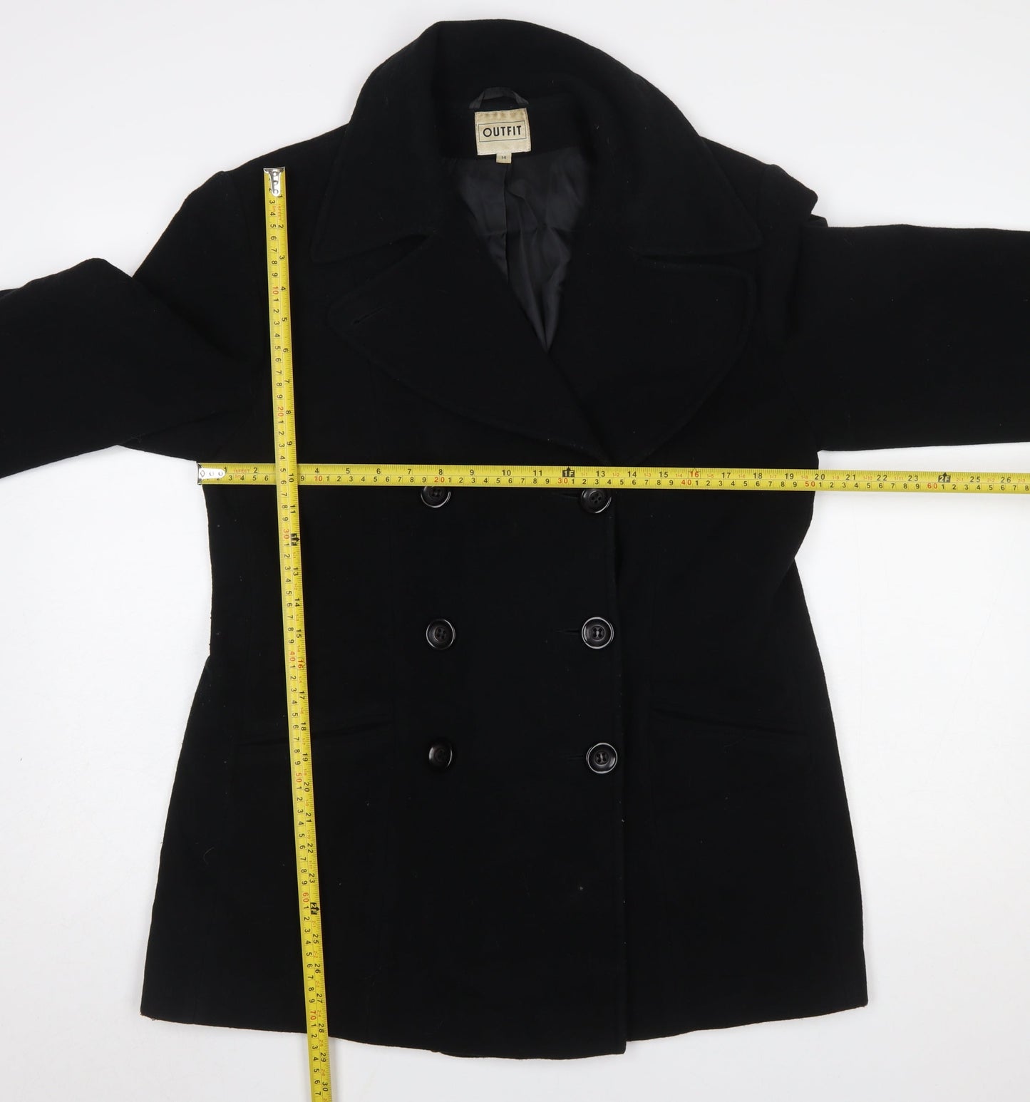Outfit Womens Black Wool Cashmere Blend Pea Coat Size 14