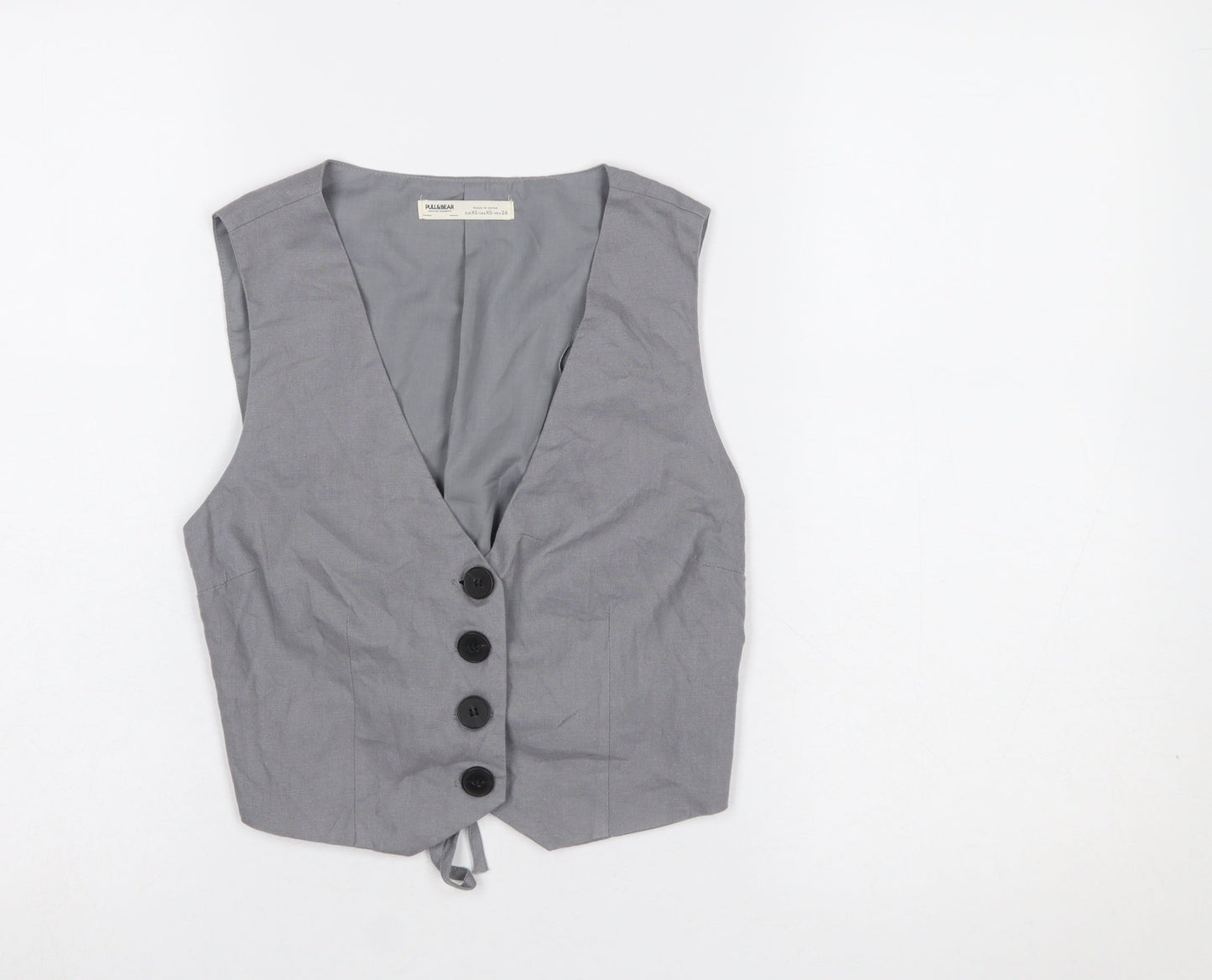 Pull&Bear Women's Grey XS Sleeveless Button Waistcoat