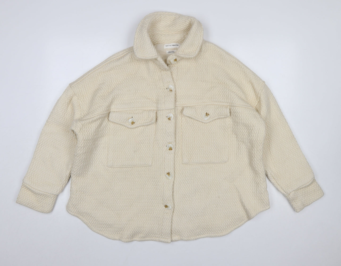 Native Youth Women Beige Cotton Button Jacket Size S