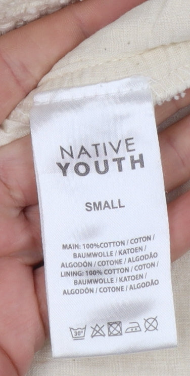 Native Youth Women Beige Cotton Button Jacket Size S
