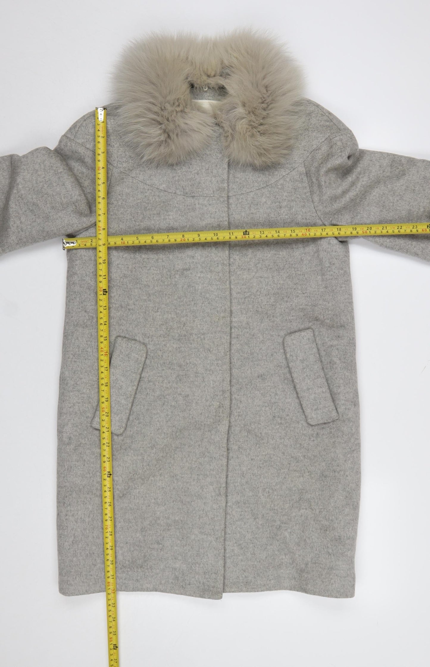 OZZO Women’s Grey Wool Fur Collar Long Overcoat Size 8