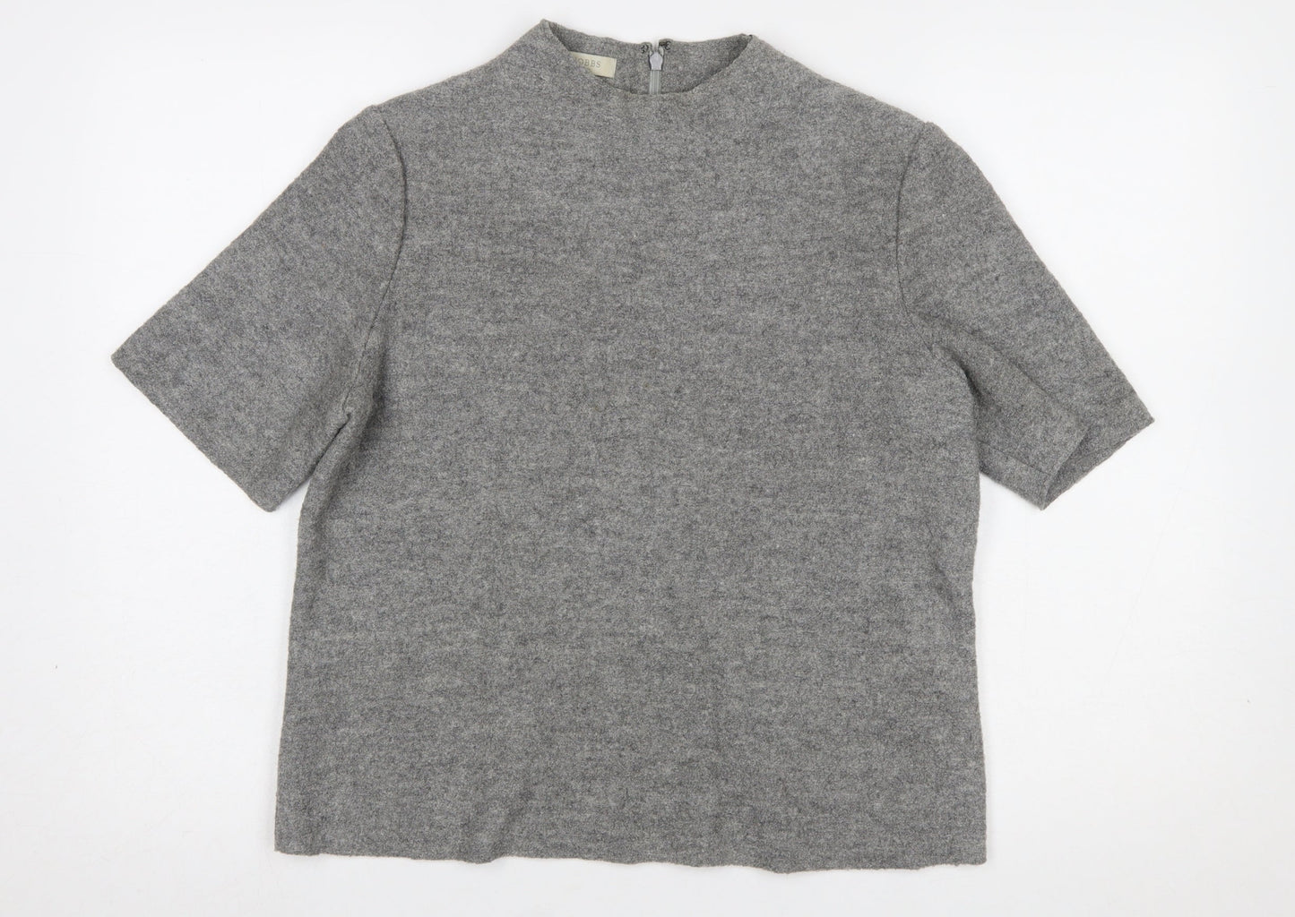 Hobbs Women Grey Wool Blend Mock Neck Short Sleeve Jumper UK 14