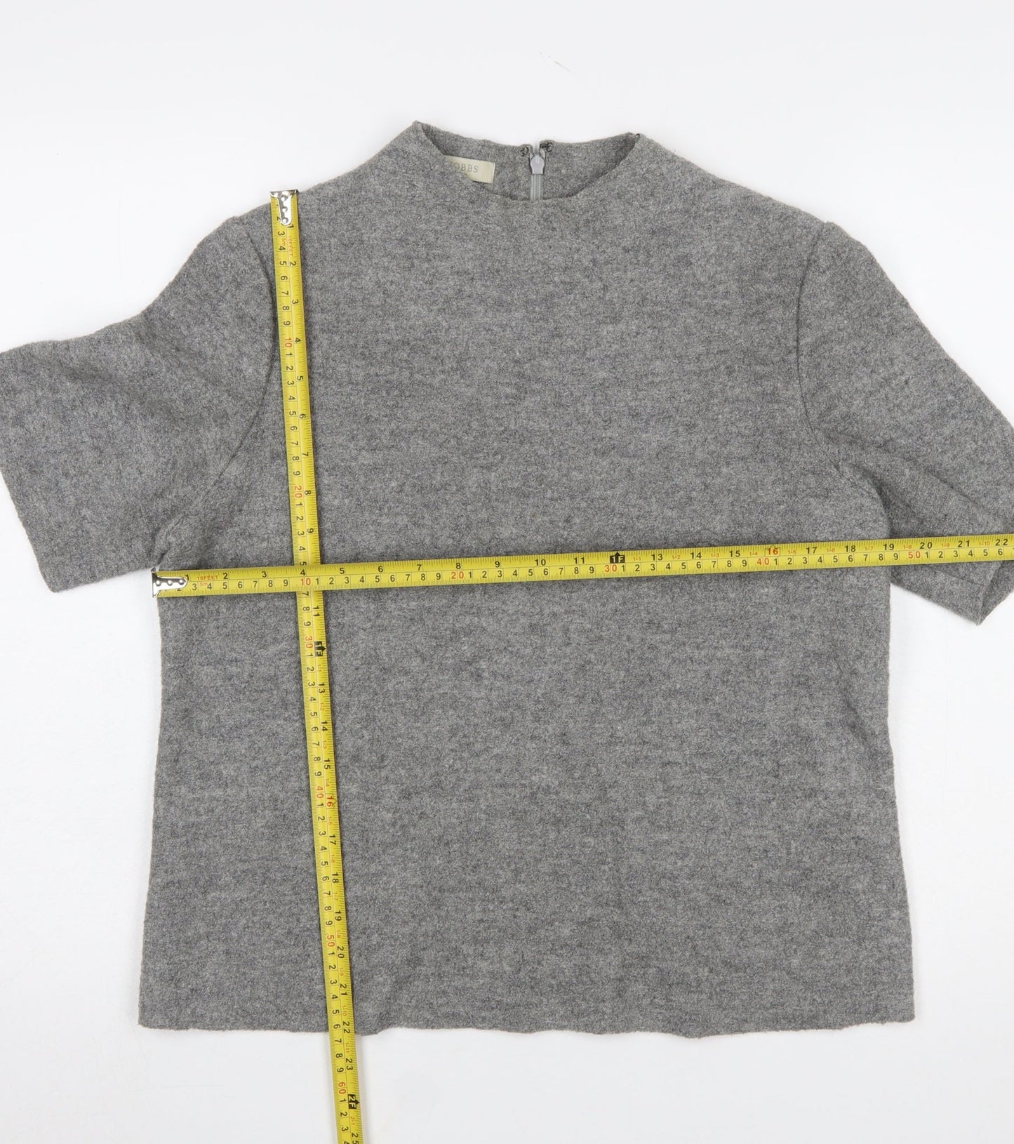 Hobbs Women Grey Wool Blend Mock Neck Short Sleeve Jumper UK 14