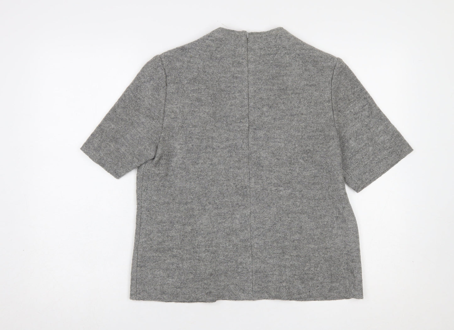 Hobbs Women Grey Wool Blend Mock Neck Short Sleeve Jumper UK 14