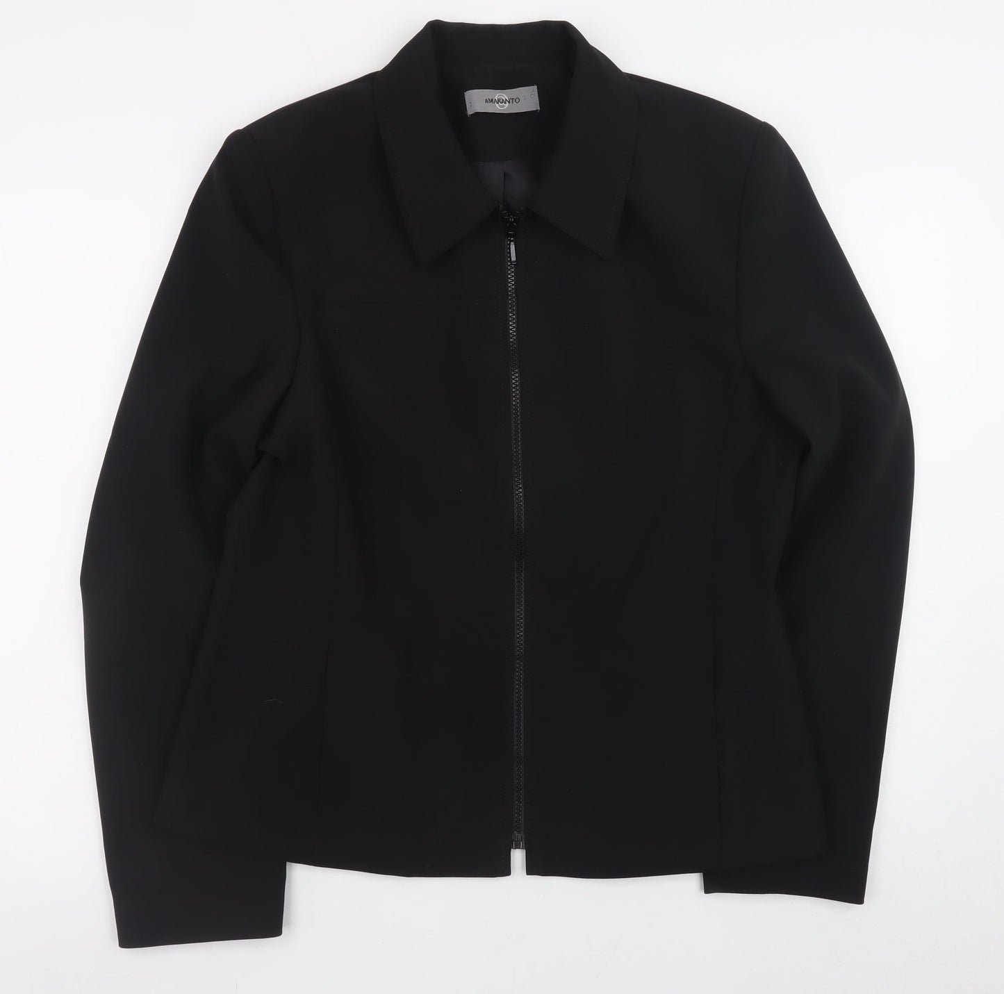 Amaranto Women Black Size 14 Slim Fit Full Zip Jacket