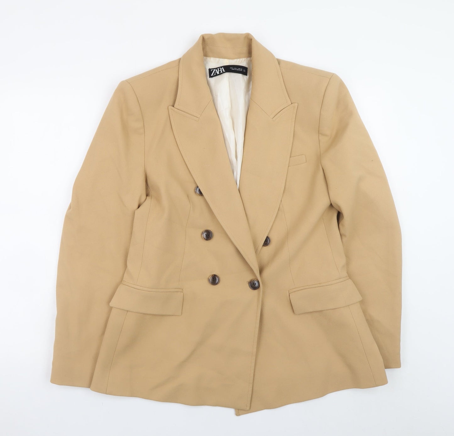 Zara Women’s Beige Blazer Jacket L Classic Mid-Length