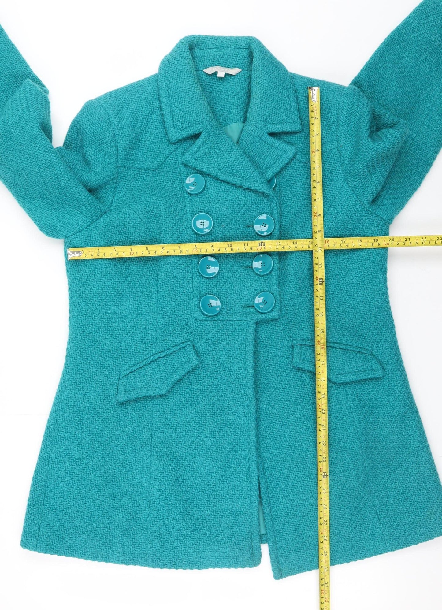 Red Herring Womens Teal Wool Blend Double Breasted Coat Size 16