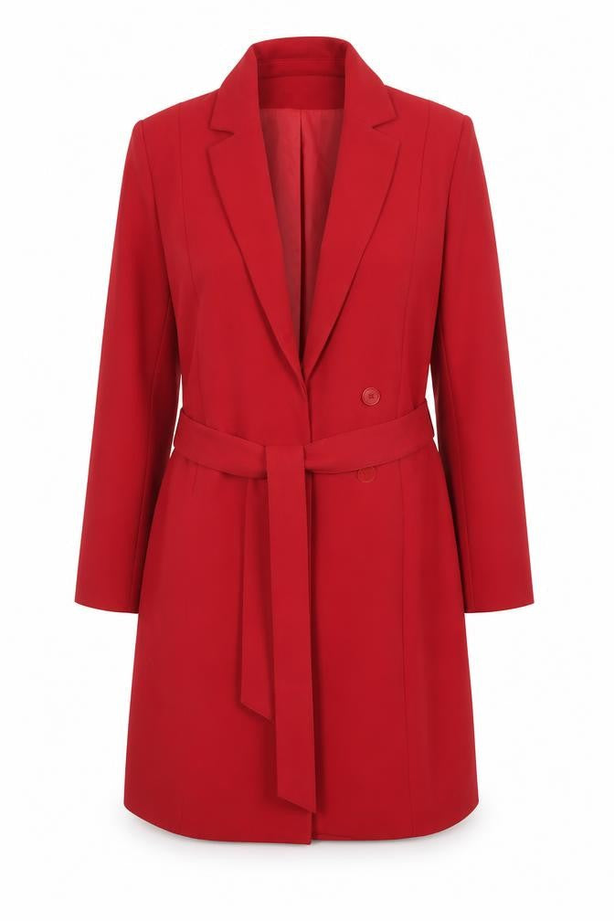 H&M Women’s Red Belted Trench Coat Size 6 Regular Fit