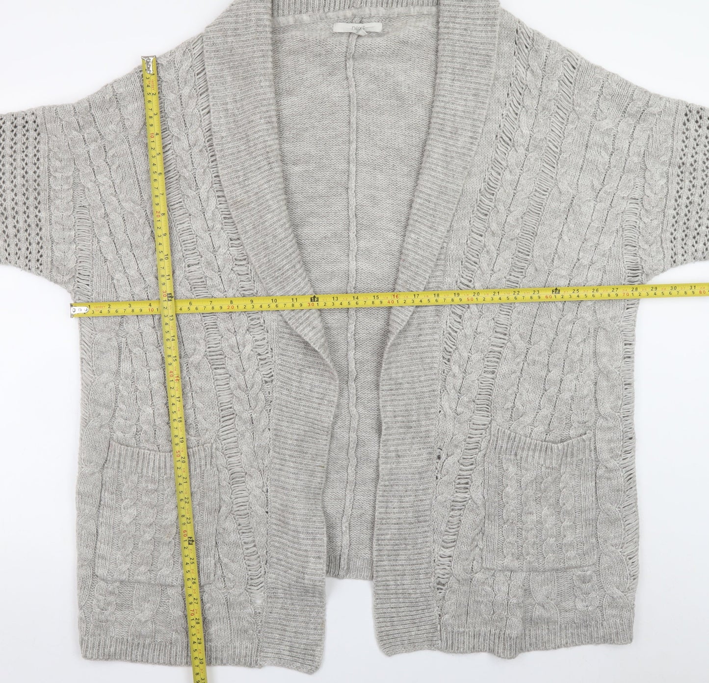 Next Women’s Grey Cable Knit Open Front Cardigan L