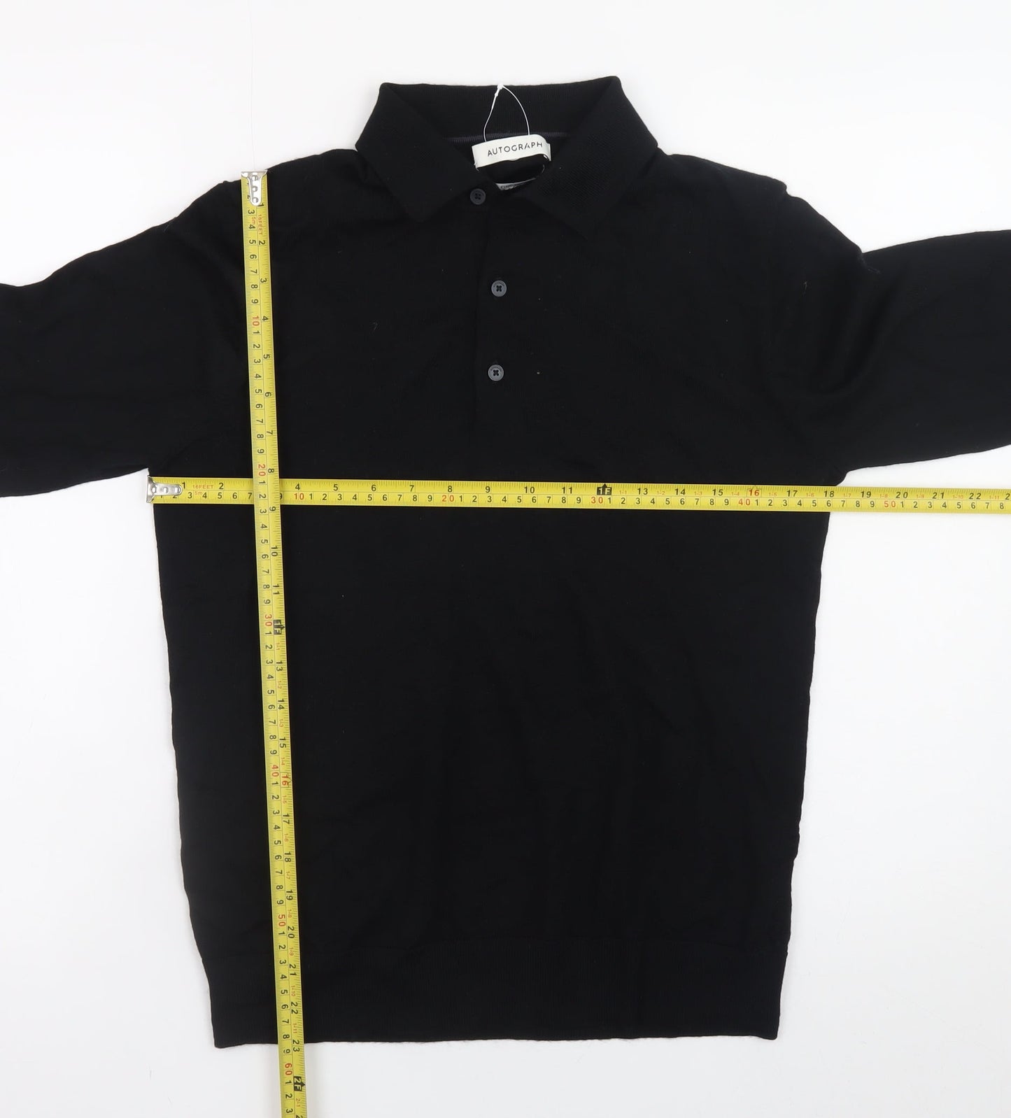 Marks and Spencer Men’s Black Merino Wool Collared Henley Jumper S