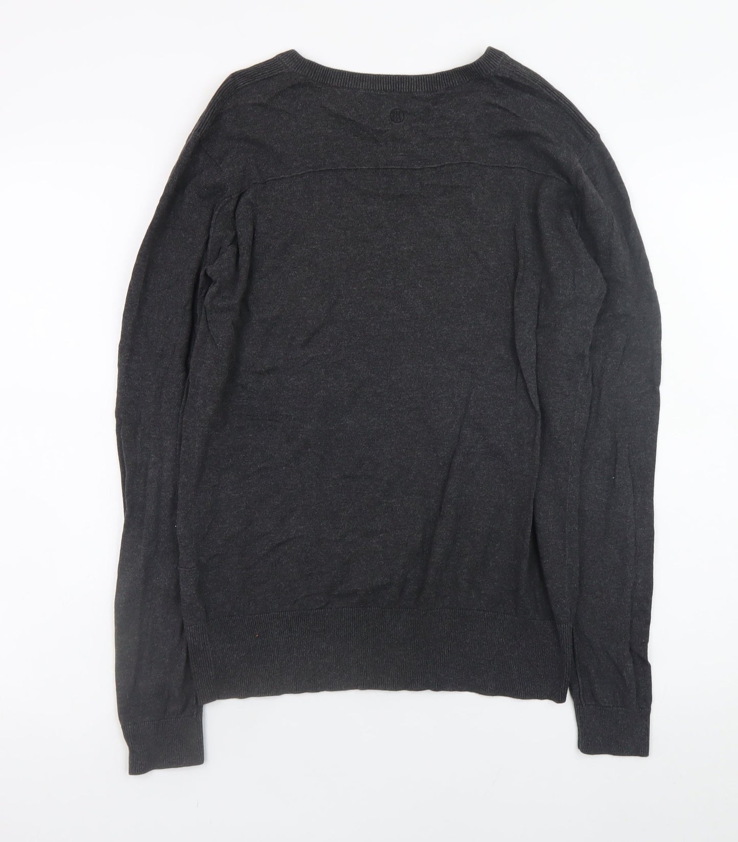 Fly53 Men Black Cotton Crew Neck Button Pullover Jumper M