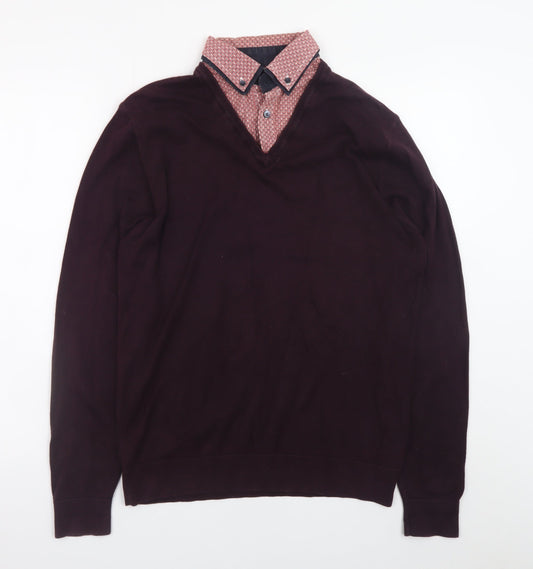 Next Men’s Brown V-Neck Cotton Blend Pullover Jumper Medium
