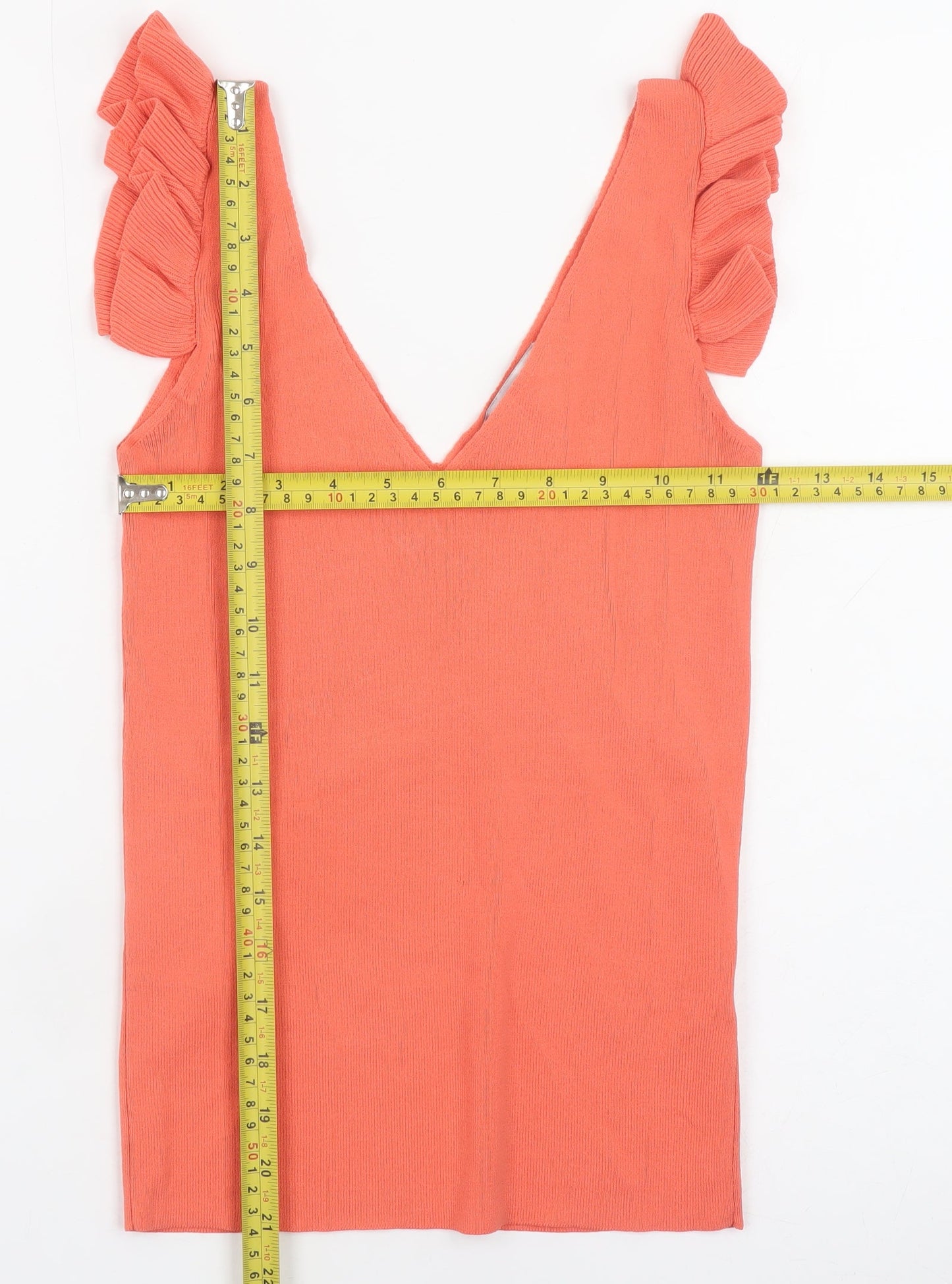 Next Women's Orange Ruffle Sleeve V-Neck Knit Tank Top Size 6